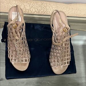 Sergio Rossi Tan Embellished Sandals